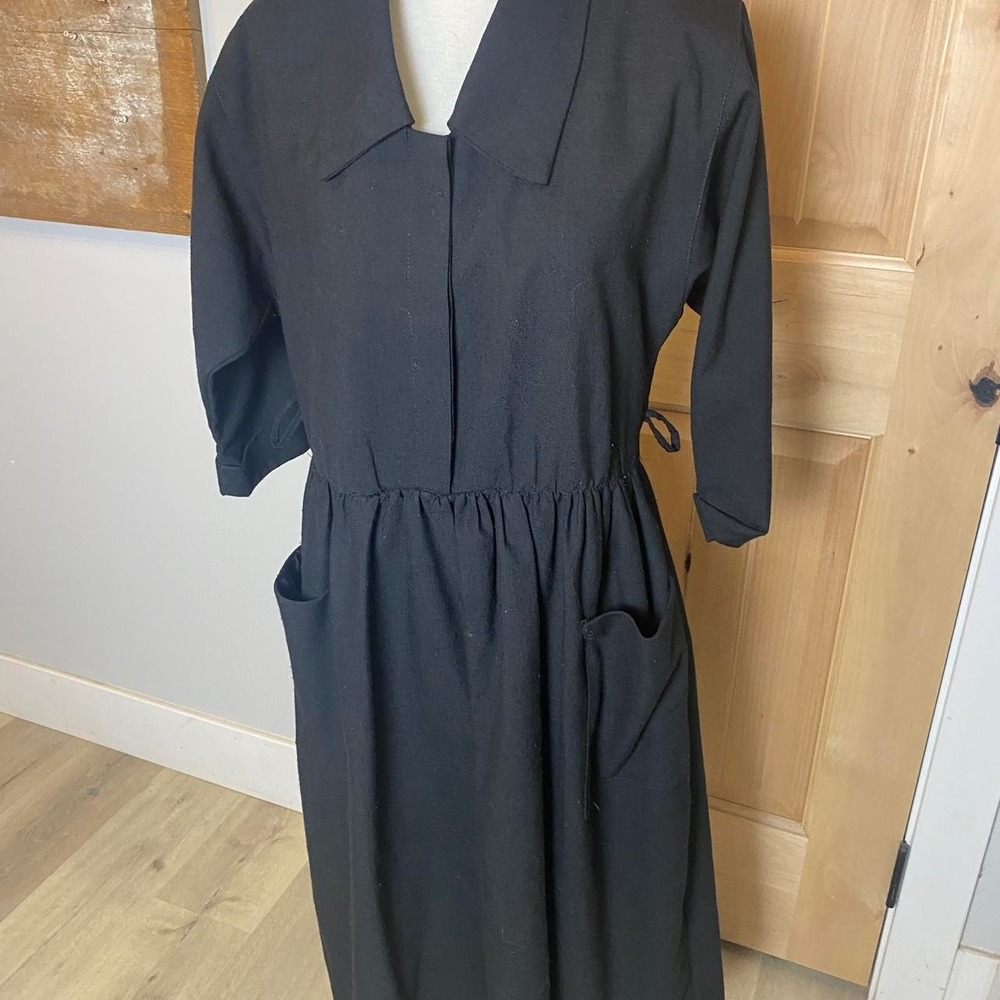 Vintage 1960's Black Shirtwaist Dress Dark Adedamia Goth Retro Minimalist